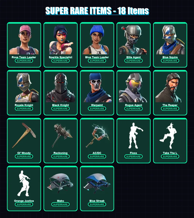 [PC/PSN] | Rose Team Leader | Sparkle Specialist | Blue Team Leader | Elite Agent | Blue Squire | 51 skin | 53 pickaxe | 55 emote | 60 glider | Lv66 — Fortnite account