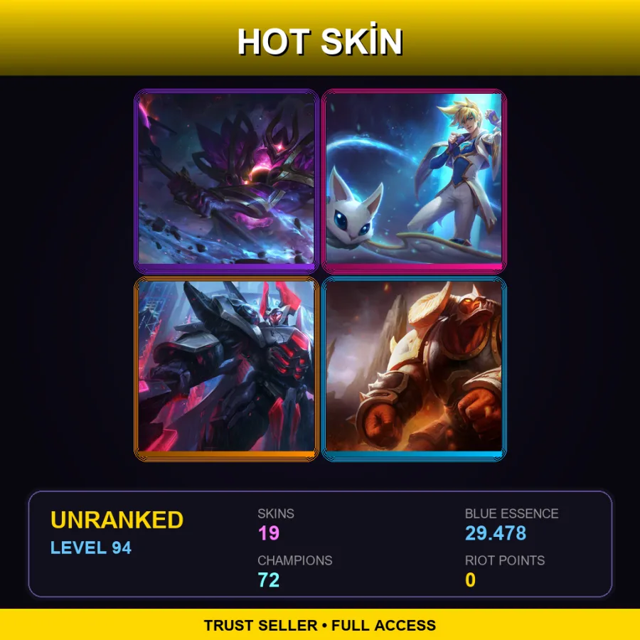 EUNE | Dark Star Mordekaiser | Star Guardian Ezreal | PROJECT: Mordekaiser | Infernal Alistar | 19 Skin | 72 Champ | Lv94