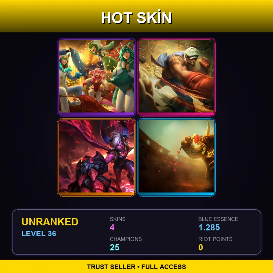 LAN | Lv36 | Unranked | 4 Skin | 25 Champ — LoL account