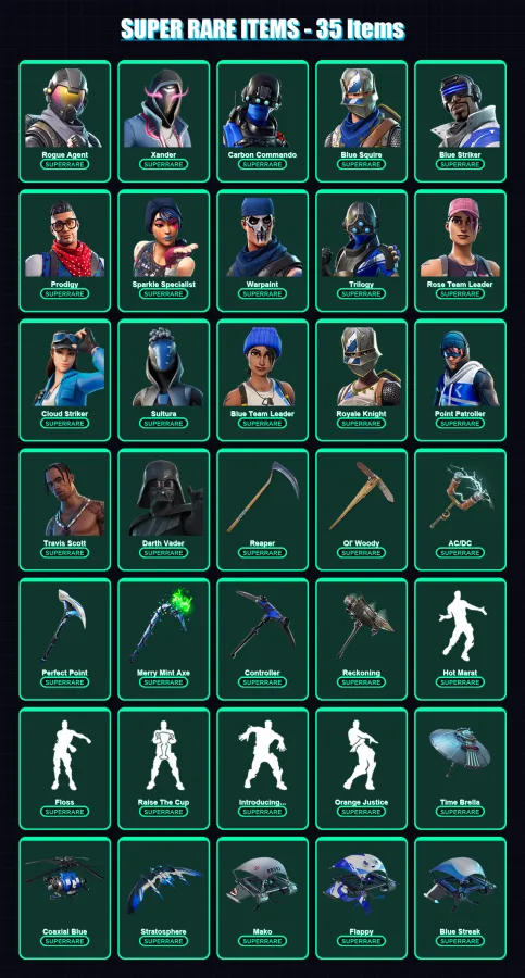 [PS4/PS5/XBOX/PC] | Rogue Agent | Xander | Carbon Commando | Blue Squire | Blue Striker | 156 skin | 149 pickaxe | 142 emote | 138 glider | Lv2334