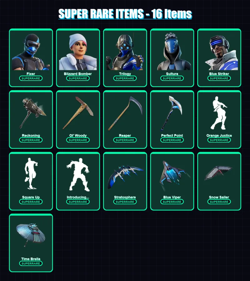 [PS4/PS5/XBOX/PC] | Fixer | Blizzard Bomber | Trilogy | Sultura | Blue Striker | 96 skin | 113 pickaxe | 102 emote | 101 glider | Lv1346