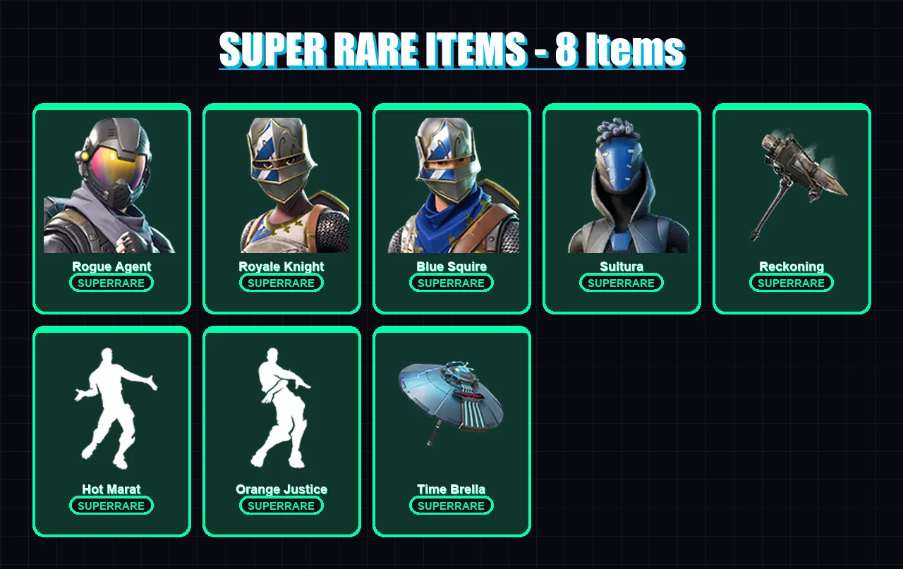 [PS4/PS5/XBOX/PC] | Rogue Agent | Royale Knight | Blue Squire | Sultura | Molten Valkyrie | 64 skin | 71 pickaxe | 61 emote | 75 glider | Lv772