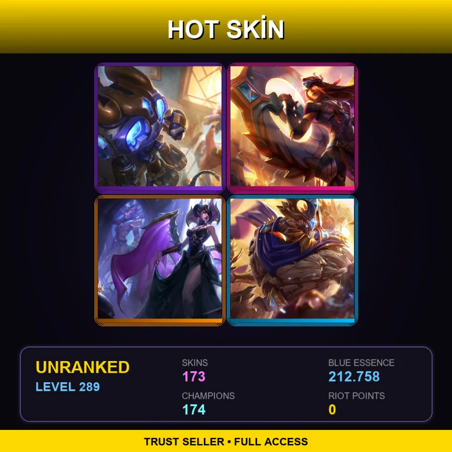 VN | Lv289 | Unranked | 173 Skin | 174 Champ — LoL account