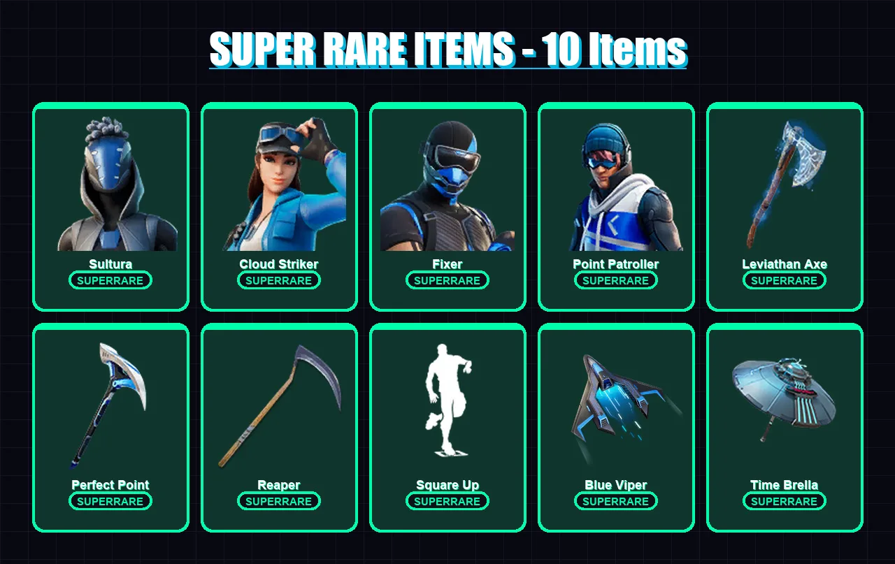 [PC] | Sultura | Cloud Striker | Fixer | Point Patroller | Fade | 172 skin | 218 pickaxe | 159 emote | 171 glider | Lv2625 — Fortnite account