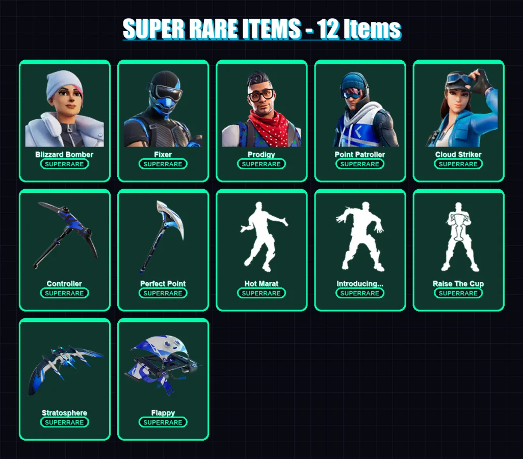 [PS4/PS5/XBOX/PC] | Blizzard Bomber | Fixer | Prodigy | Point Patroller | Cloud Striker | 91 skin | 135 pickaxe | 109 emote | 107 glider | Lv1799
