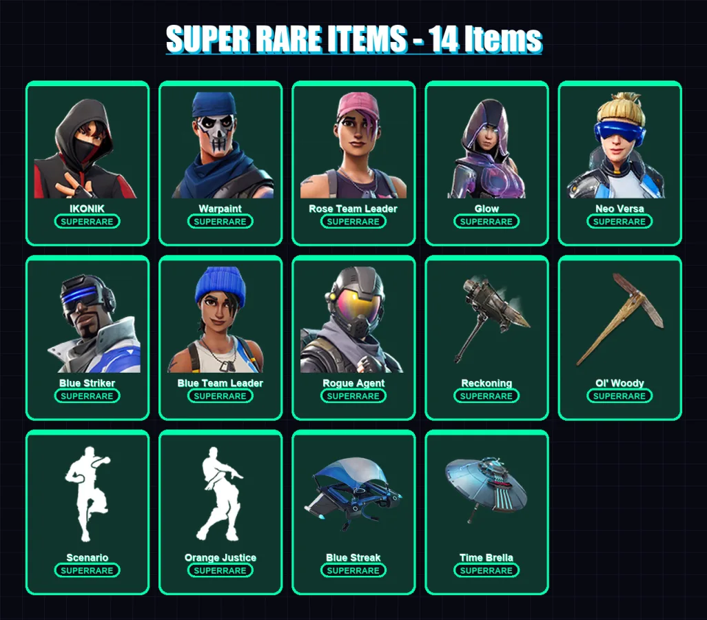 [PS4/PS5/XBOX/PC] | IKONIK | Warpaint | Rose Team Leader | Glow | Neo Versa | 65 skin | 80 pickaxe | 64 emote | 90 glider | Lv1254