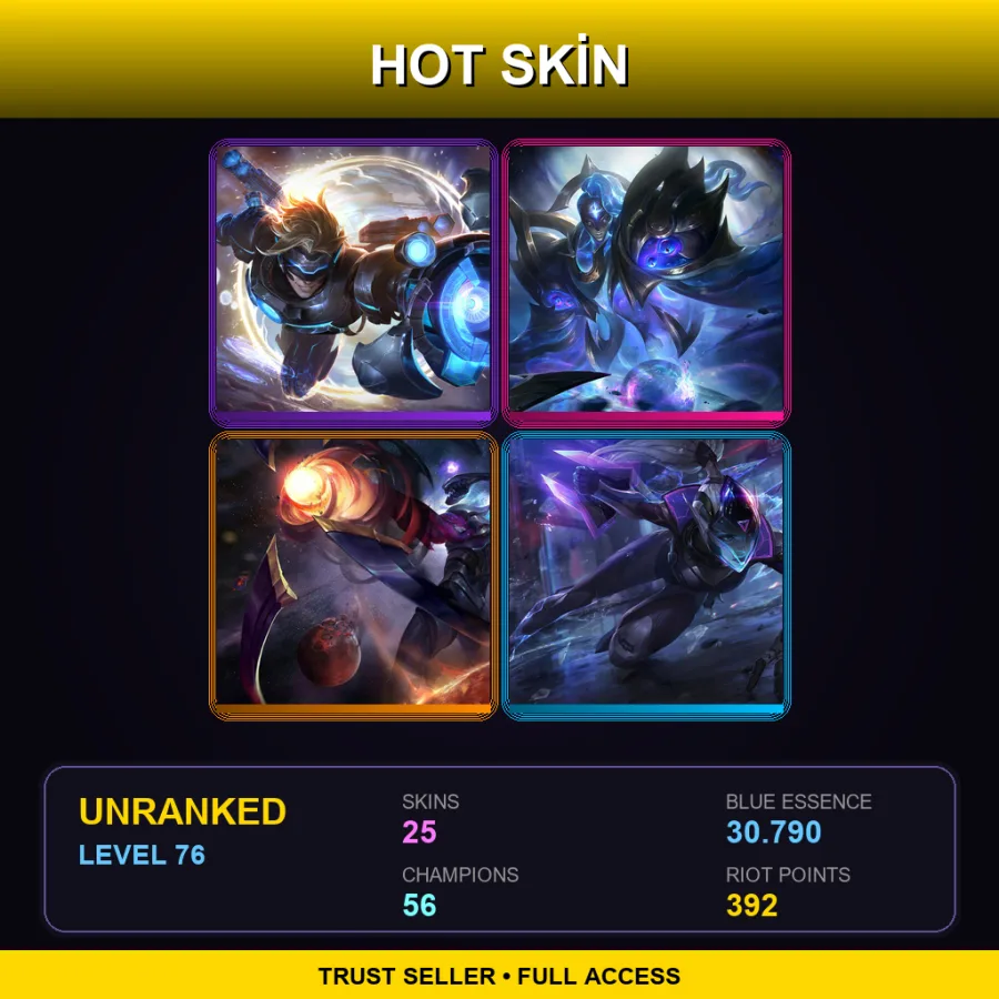 EUW | Lv76 | Unranked | 25 Skin | 56 Champ — LoL account