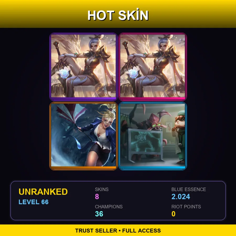 EUNE | Lv66 | Unranked | 8 Skin | 36 Champ — LoL account