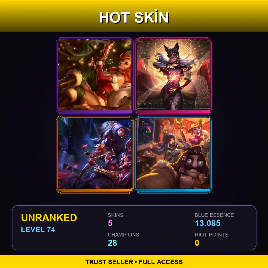 LAS | Lv74 | Unranked | 5 Skin | 28 Champ — LoL account