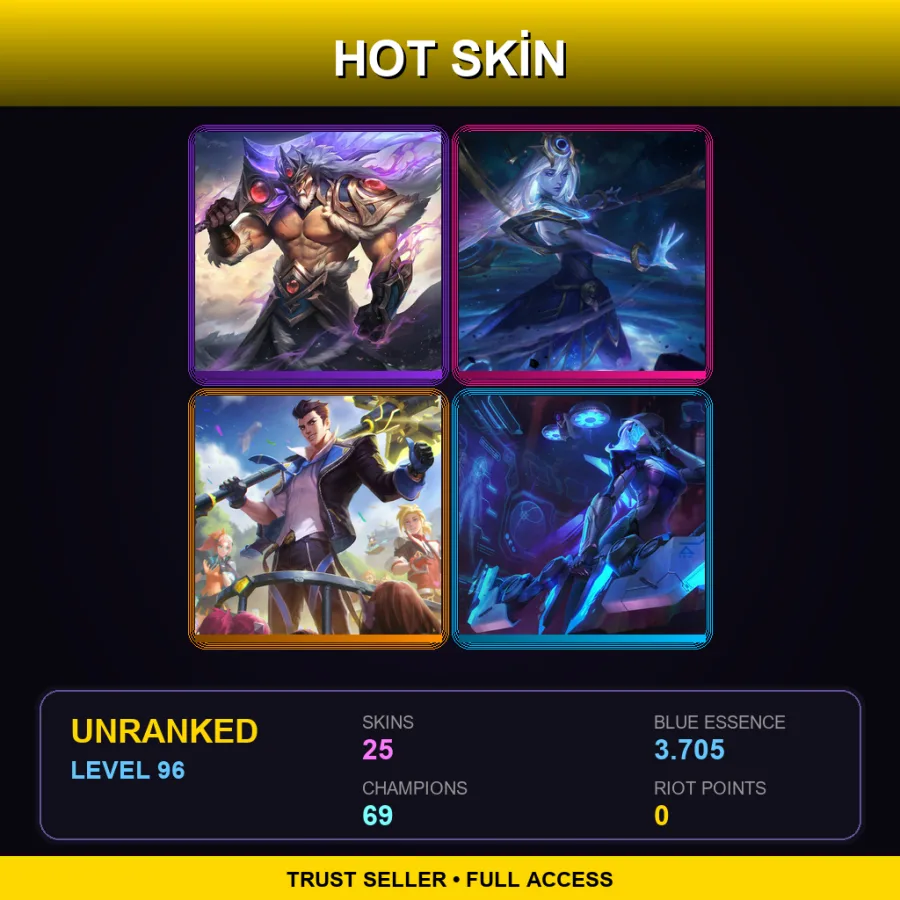 LAN | Lv96 | Unranked | 25 Skin | 69 Champ — Unranked / Smurf League of Legends