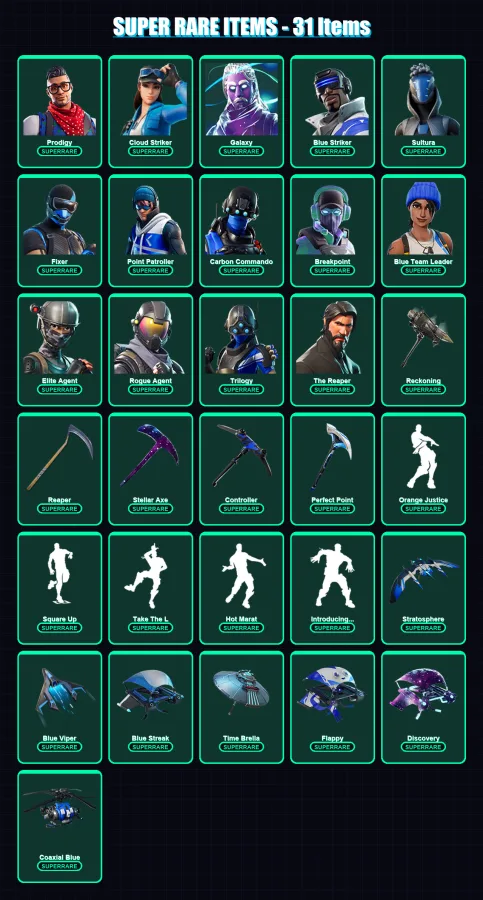 [PC] | Prodigy | Cloud Striker | Galaxy | Blue Striker | Sultura | 141 skin | 147 pickaxe | 174 emote | 143 glider | Lv2157