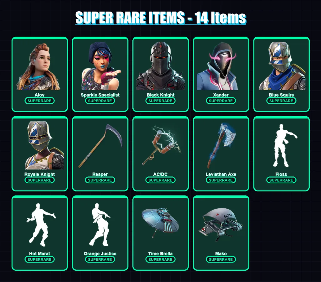 [PC/XBOX] | Aloy | Sparkle Specialist | Black Knight | Xander | Blue Squire | 143 skin | 139 pickaxe | 89 emote | 118 glider | Lv2361