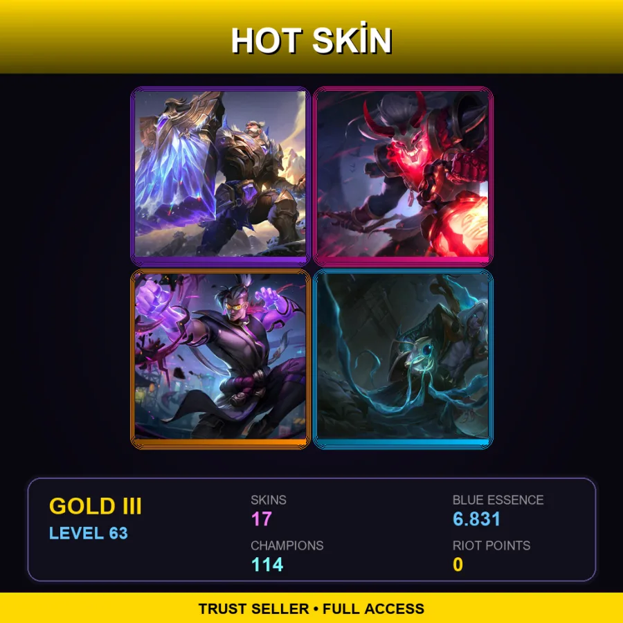 TR | Lv63 | Gold III | 17 Skin | 114 Champ — LoL account