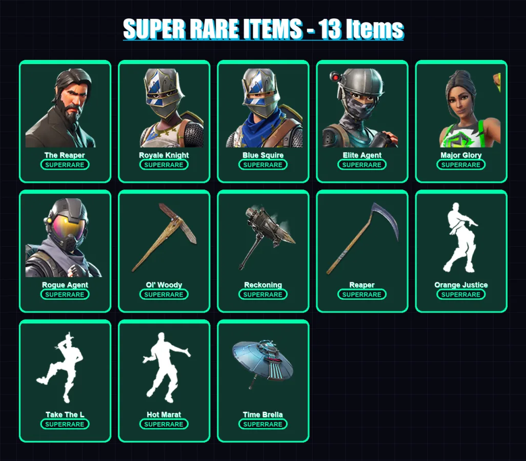 [PC/PSN] | The Reaper | Royale Knight | Blue Squire | Elite Agent | Major Glory | 109 skin | 109 pickaxe | 135 emote | 123 glider | Lv2420