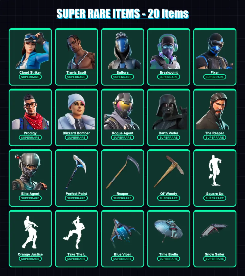 [PC/XBOX/PSN] | Cloud Striker | Travis Scott | Sultura | Breakpoint | Fixer | 307 skin | 313 pickaxe | 177 emote | 205 glider | Lv2941