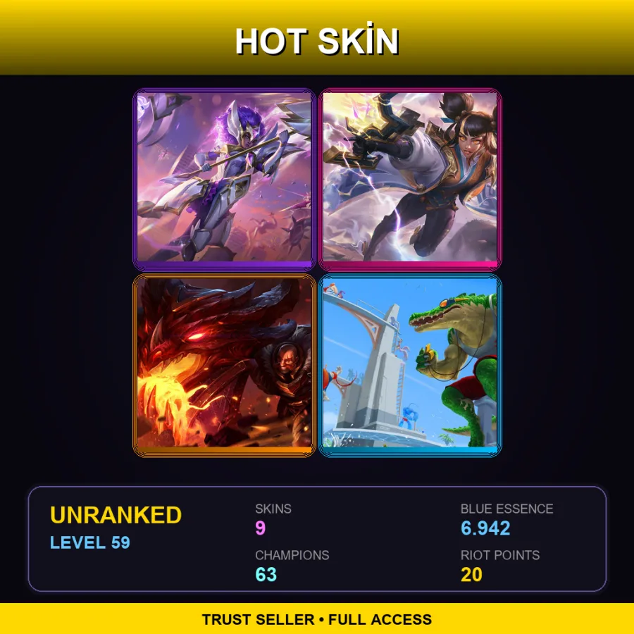 EUW | Lv59 | Unranked | 9 Skin | 63 Champ — LoL account