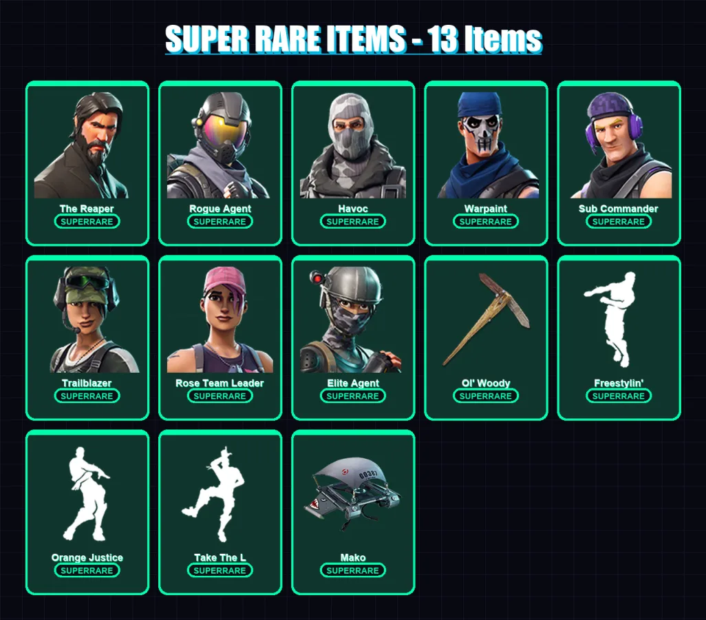 [PC/XBOX/PSN] | OG Skull Trooper | The Reaper | Rogue Agent | Havoc | Warpaint | 63 skin | 109 pickaxe | 77 emote | 70 glider | Lv940