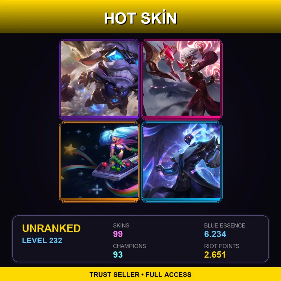 BR | Lv232 | Unranked | 99 Skin | 93 Champ — LoL account