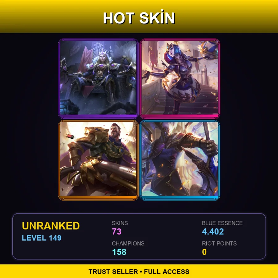 SG | Lv149 | Unranked | 73 Skin | 158 Champ — LoL account