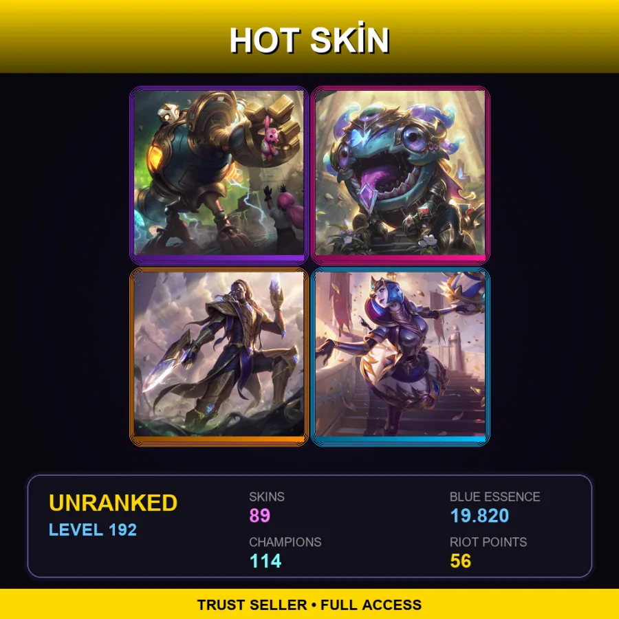 TR | Lv192 | Unranked | 89 Skin | 114 Champ — LoL account