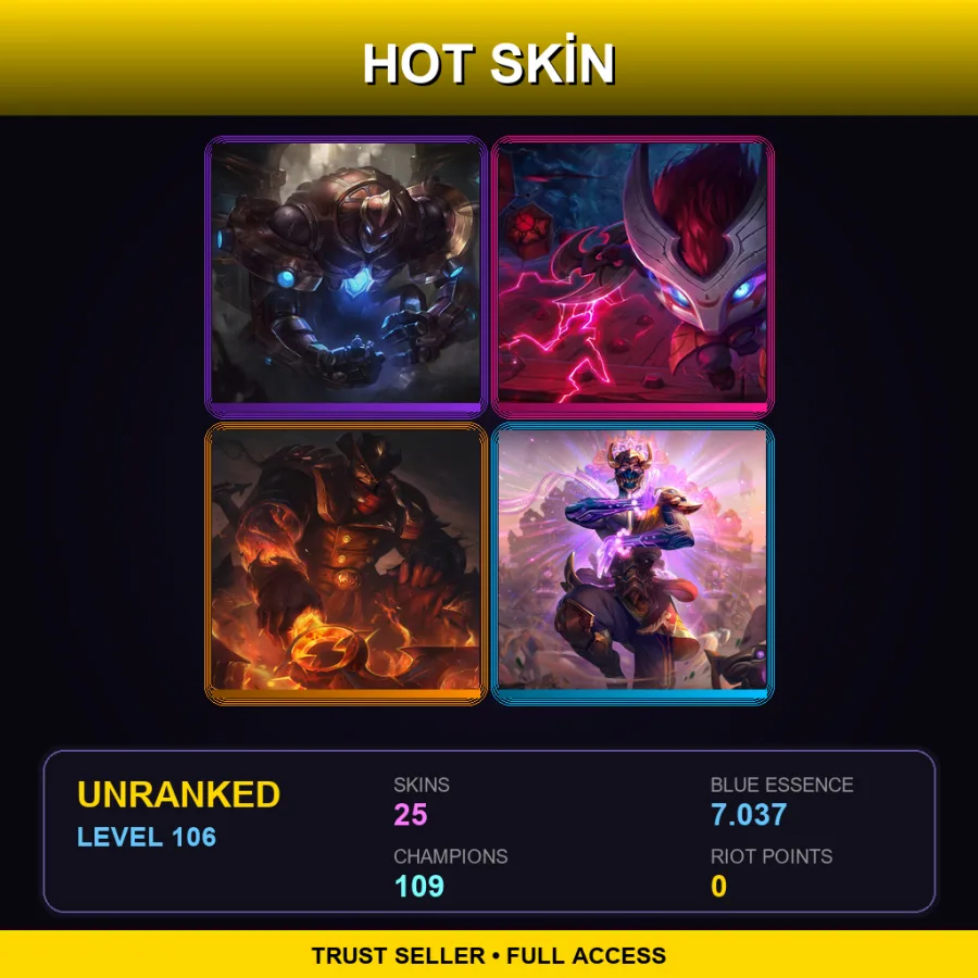 SG | Lv106 | Unranked | 25 Skin | 109 Champ — Full Metal Jayce