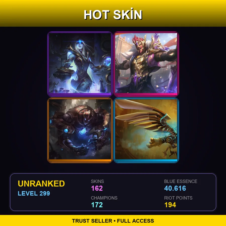 JP | Lv299 | Unranked | 162 Skin | 172 Champ — LoL account