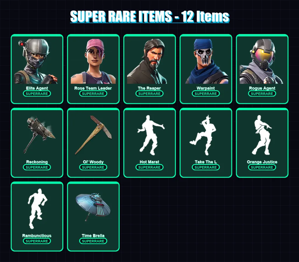 [PC/PSN] | Elite Agent | Rose Team Leader | The Reaper | Warpaint | Rogue Agent | 225 skin | 233 pickaxe | 196 emote | 180 glider | Lv2367