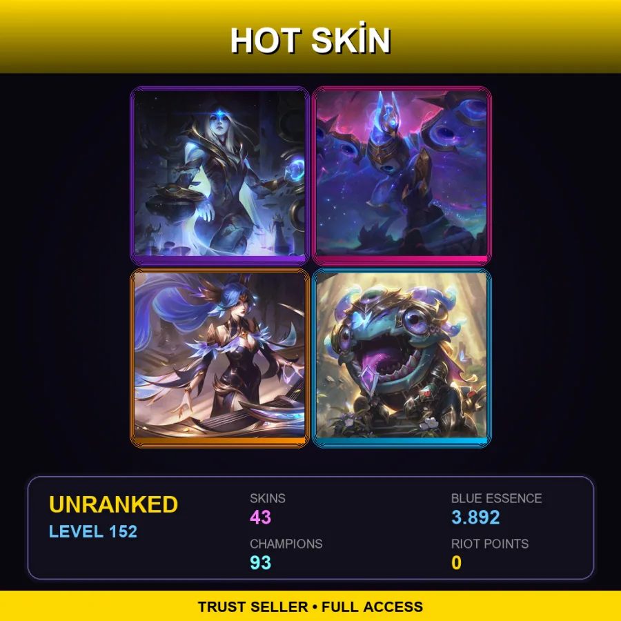 LAN | Lv152 | Unranked | 43 Skin | 93 Champ — LoL account