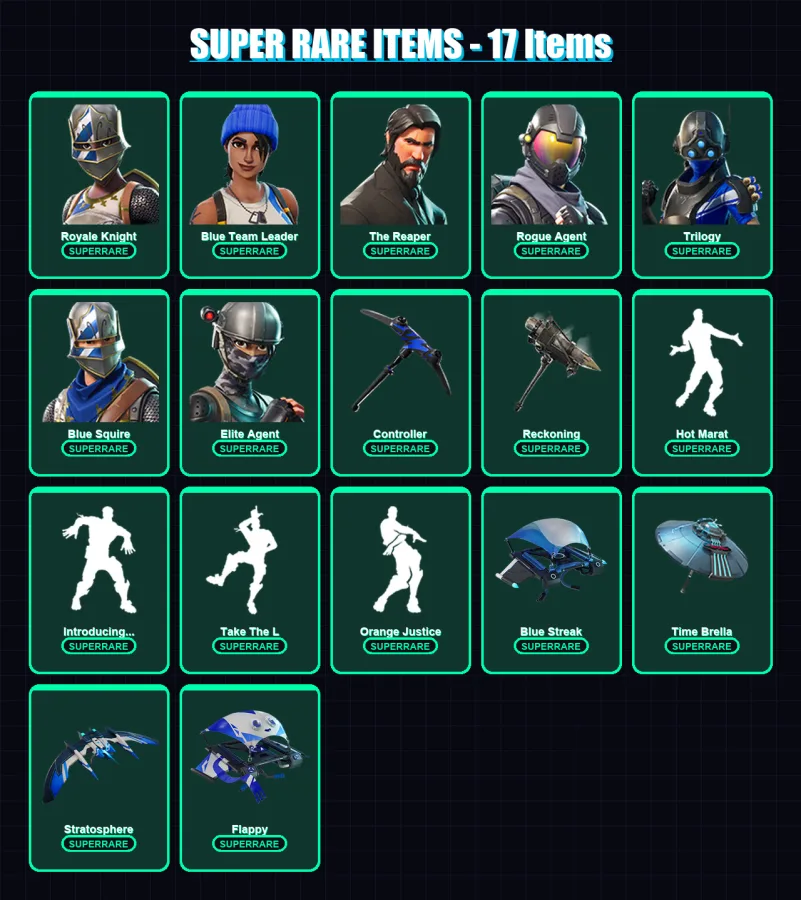 [PS4/PS5/XBOX/PC] | Royale Knight | Blue Team Leader | The Reaper | Rogue Agent | Trilogy | 66 skin | 56 pickaxe | 94 emote | 66 glider | Lv995