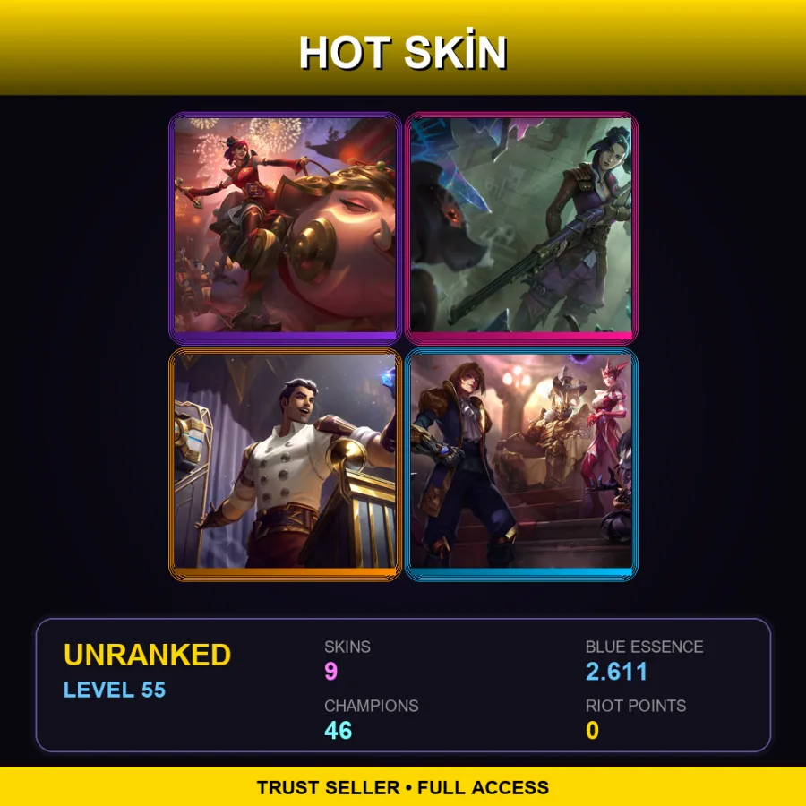 LAN | Lv55 | Unranked | 9 Skin | 46 Champ — LoL account