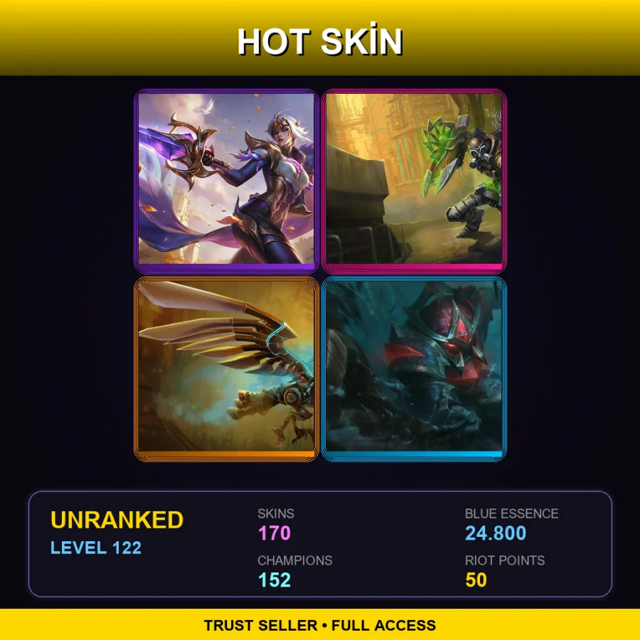 EUW | Lv122 | Unranked | 170 Skin | 152 Champ — LoL account