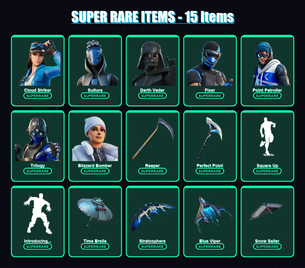 [PS4/PS5/XBOX/PC] | Cloud Striker | Sultura | Darth Vader | Fixer | Point Patroller | 221 skin | 279 pickaxe | 217 emote | 243 glider | Lv3768 — Fortnite account
