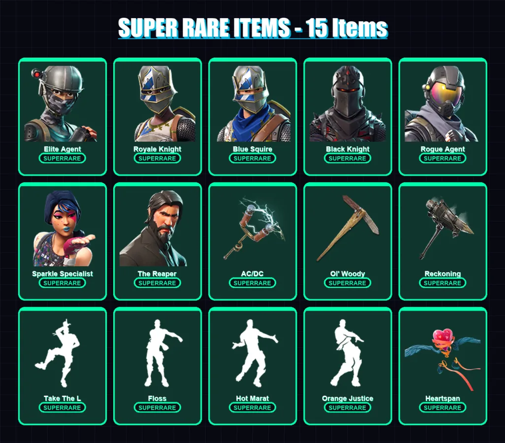 [PC/PSN] | Elite Agent | Royale Knight | Blue Squire | Black Knight | Rogue Agent | 56 skin | 41 pickaxe | 50 emote | 46 glider | Lv725