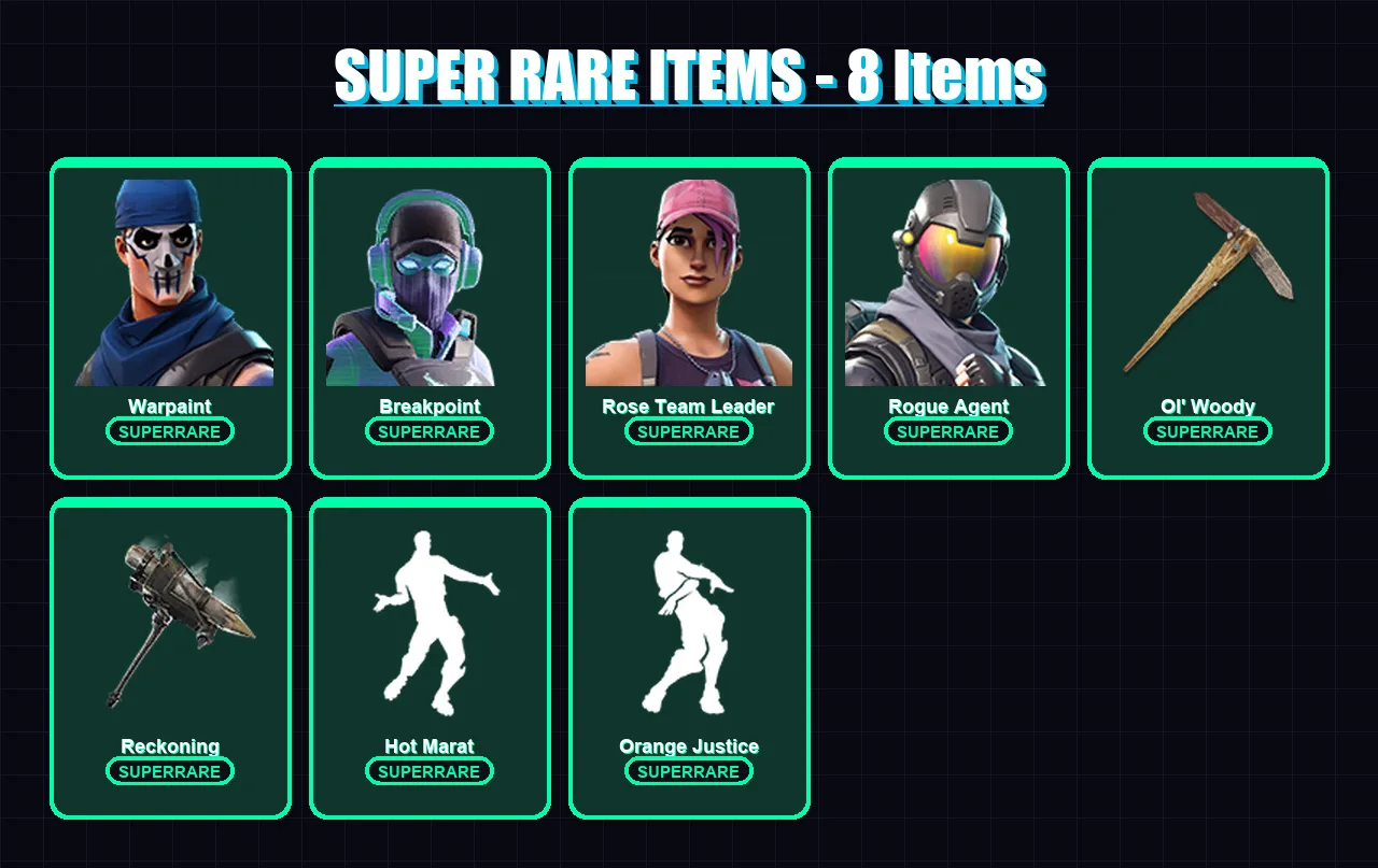 [PS4/PS5/XBOX/PC] | Warpaint | Breakpoint | Rose Team Leader | Rogue Agent | Omega | 118 skin | 95 pickaxe | 111 emote | 96 glider | Lv1302