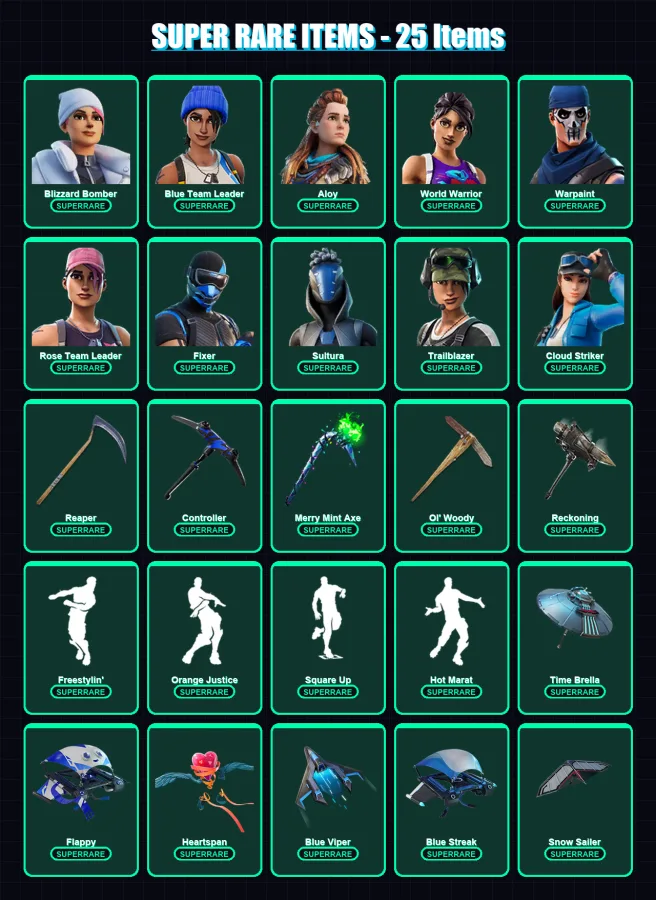 [PS4/PS5/XBOX/PC] | Blizzard Bomber | Blue Team Leader | Aloy | World Warrior | Warpaint | 314 skin | 294 pickaxe | 248 emote | 236 glider | Lv2979