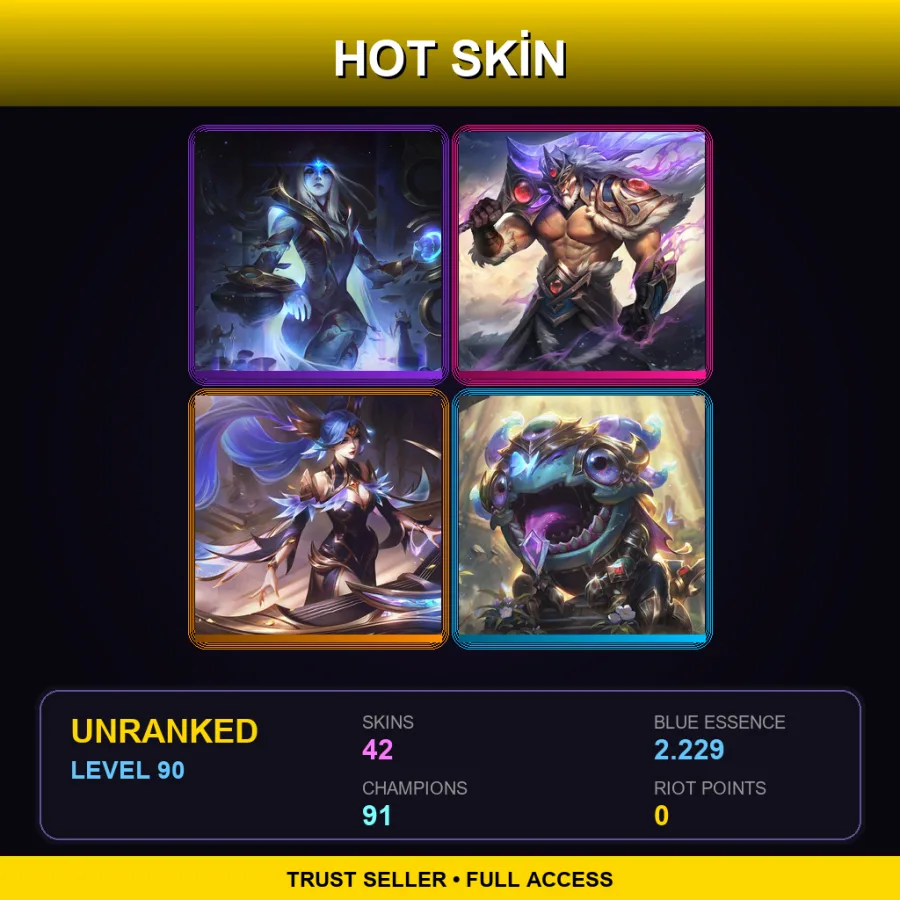 EUW | Cosmic Queen Ashe | Victorious Tryndamere | Victorious Sona | Victorious Kog'Maw | 42 Skin | 91 Champ | Lv90