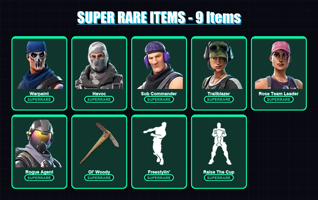 [PC/XBOX/PSN] | Warpaint | Havoc | Sub Commander | Trailblazer | Rose Team Leader | 49 skin | 49 pickaxe | 43 emote | 43 glider | Lv726