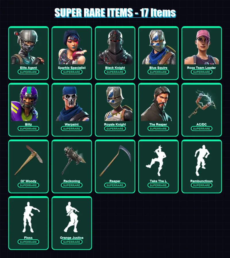 [PC] | Elite Agent | Sparkle Specialist | Black Knight | Blue Squire | Rose Team Leader | 136 skin | 86 pickaxe | 110 emote | 95 glider | Lv1224