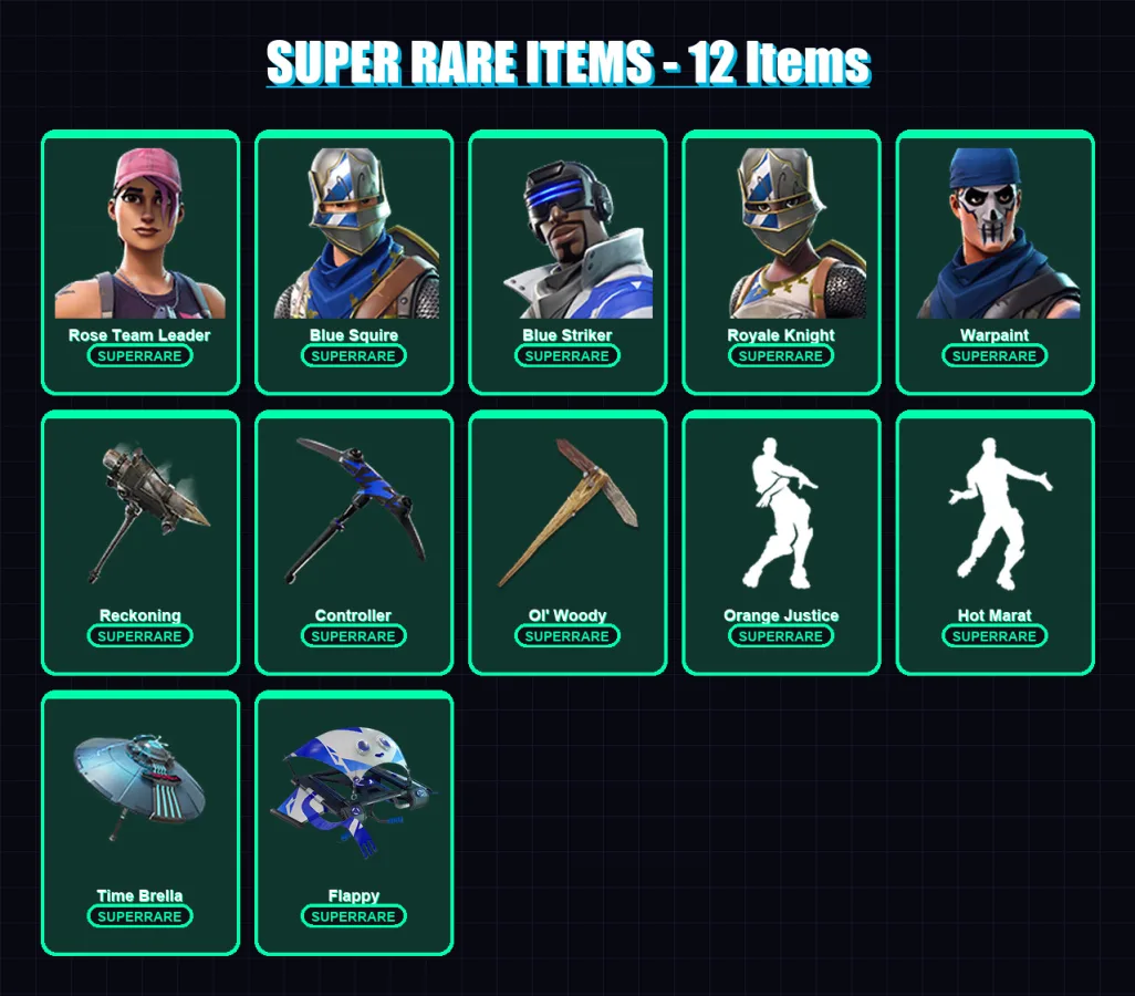 [PS4/PS5/XBOX/PC] | Rose Team Leader | Blue Squire | Blue Striker | Royale Knight | Warpaint | 80 skin | 81 pickaxe | 93 emote | 88 glider | Lv1206