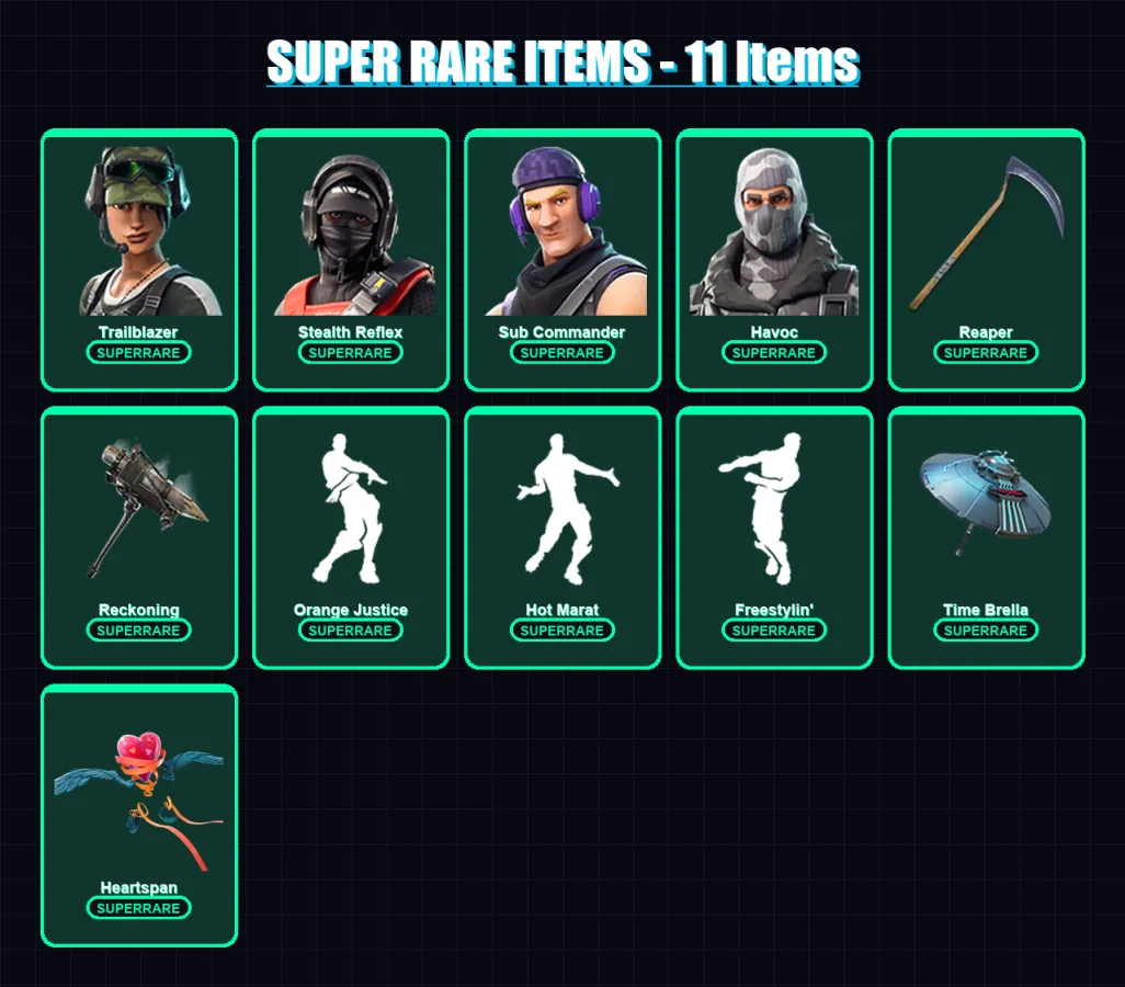 [PC/XBOX] | Trailblazer | Stealth Reflex | Sub Commander | Havoc | Wukong | 110 skin | 108 pickaxe | 91 emote | 97 glider | Lv1614