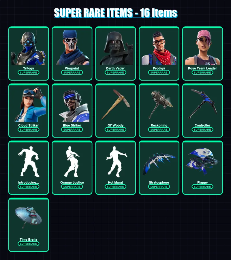 [PC] | Trilogy | Warpaint | Darth Vader | Prodigy | Rose Team Leader | 201 skin | 192 pickaxe | 150 emote | 177 glider | Lv2272