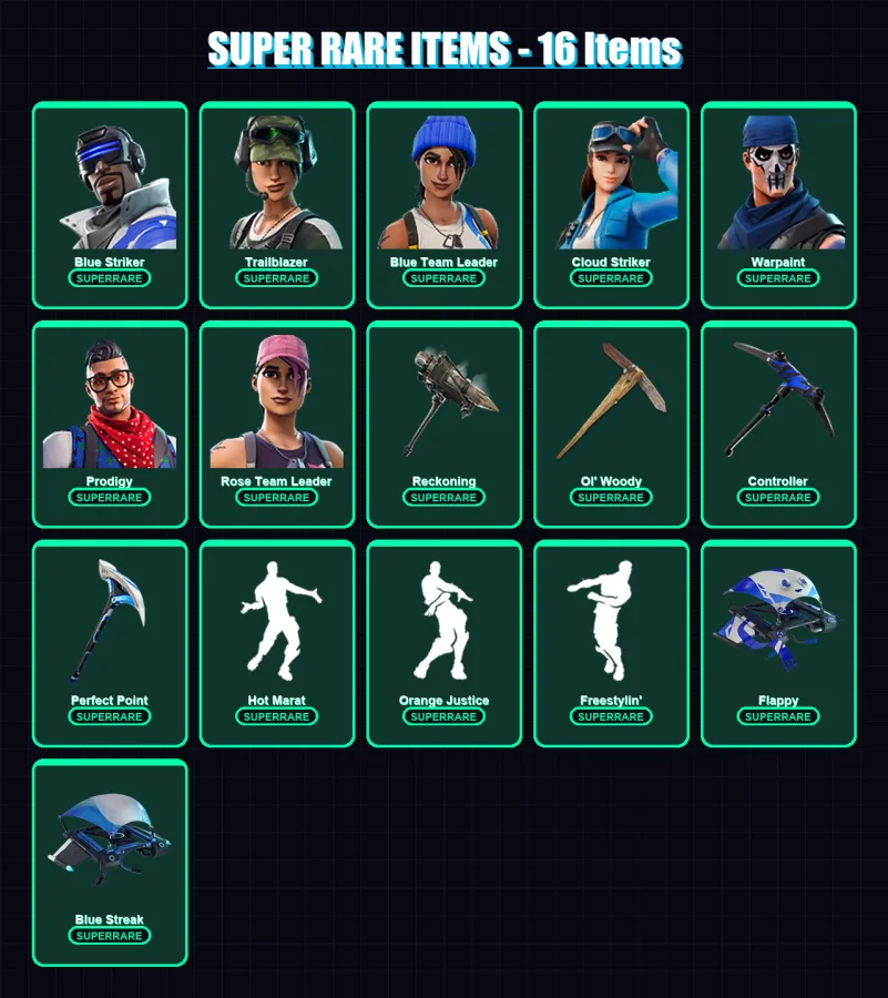 [PS4/PS5/XBOX/PC] | Blue Striker | Trailblazer | Blue Team Leader | Cloud Striker | Warpaint | 61 skin | 78 pickaxe | 89 emote | 65 glider | Lv1058