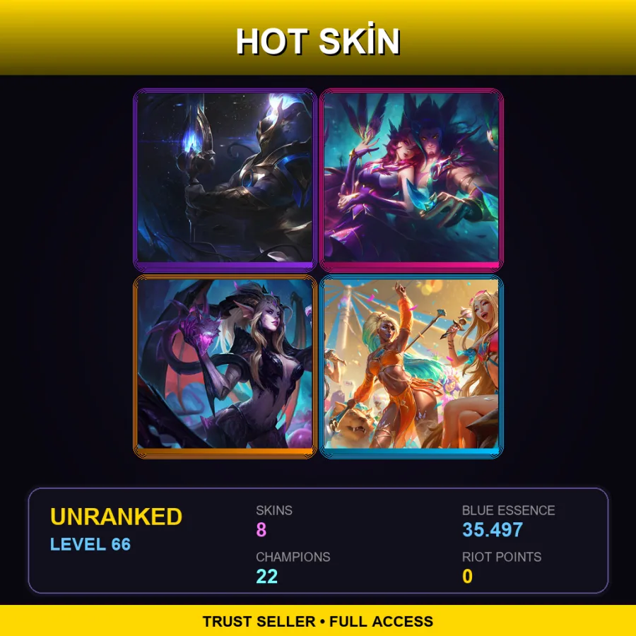 EUW | Lv66 | Unranked | 8 Skin | 22 Champ