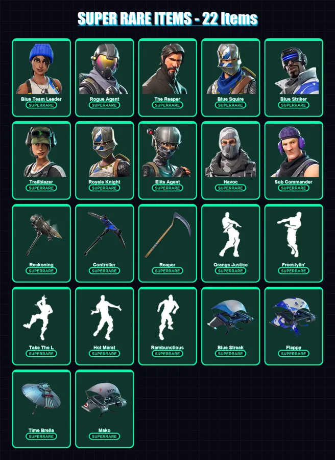 [PC/XBOX] | Blue Team Leader | Rogue Agent | The Reaper | Blue Squire | Blue Striker | 47 skin | 51 pickaxe | 71 emote | 65 glider | Lv1070