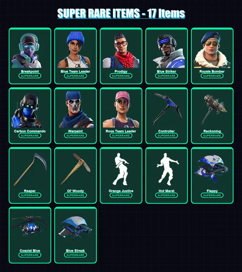 [PS4/PS5/XBOX/PC] | Breakpoint | Blue Team Leader | Prodigy | Blue Striker | Royale Bomber | 93 skin | 92 pickaxe | 89 emote | 79 glider | Lv987 — Fortnite account