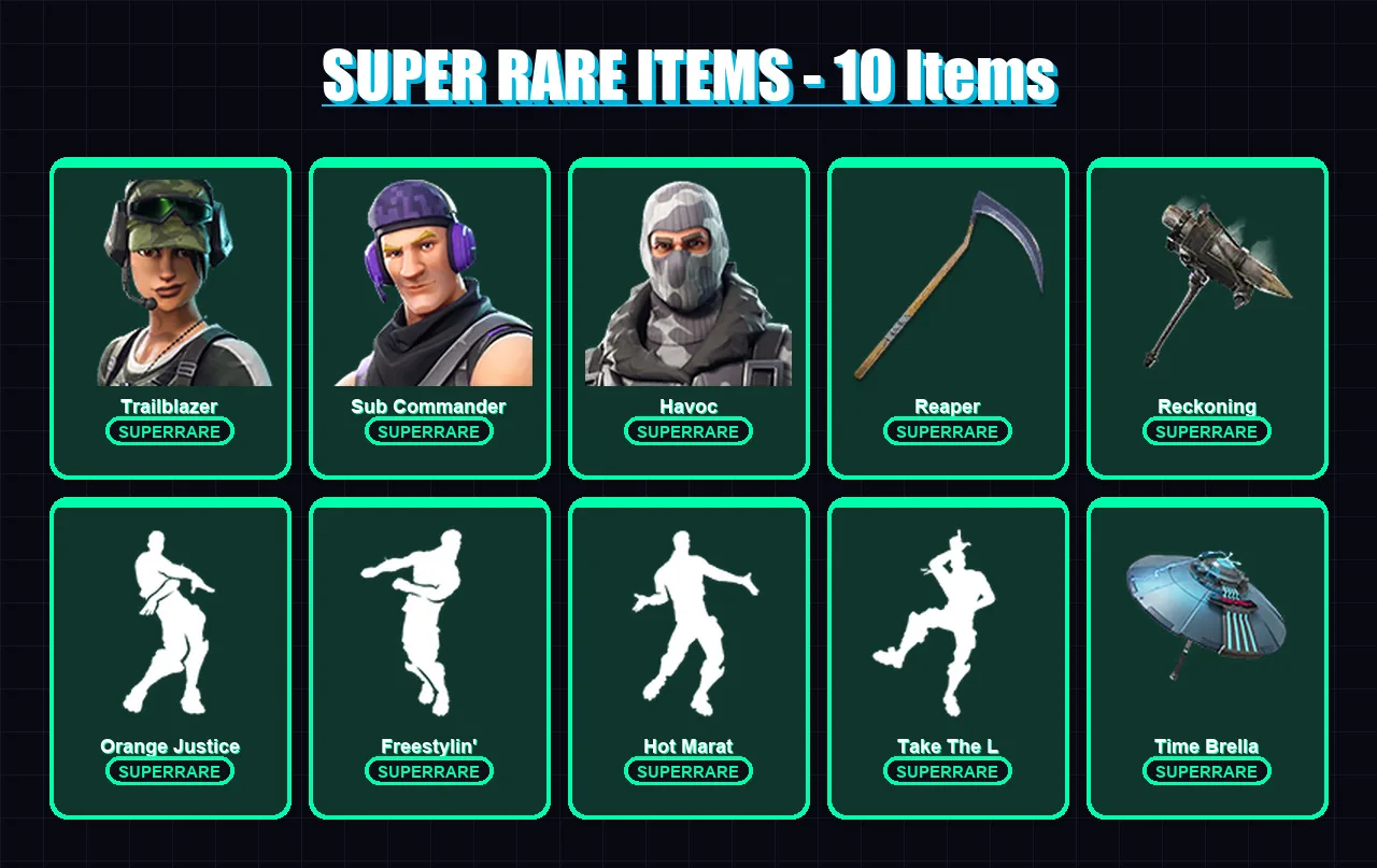 [PC/XBOX] | Trailblazer | Sub Commander | Havoc | Omega | The Visitor | 45 skin | 42 pickaxe | 57 emote | 54 glider | Lv555