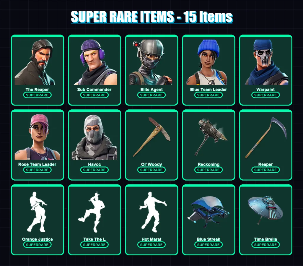 [PS4/PS5/XBOX/PC] | The Reaper | Sub Commander | Elite Agent | Blue Team Leader | Warpaint | 93 skin | 121 pickaxe | 102 emote | 126 glider | Lv1865