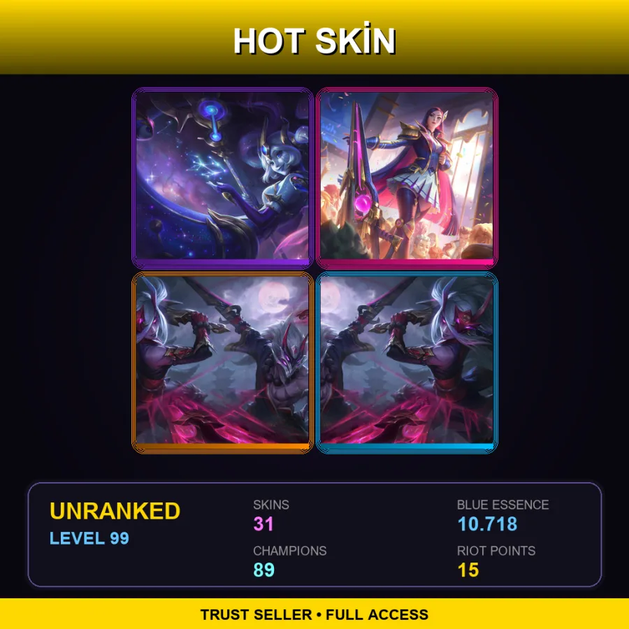 EUNE | Lv99 | Unranked | 31 Skin | 89 Champ — LoL account