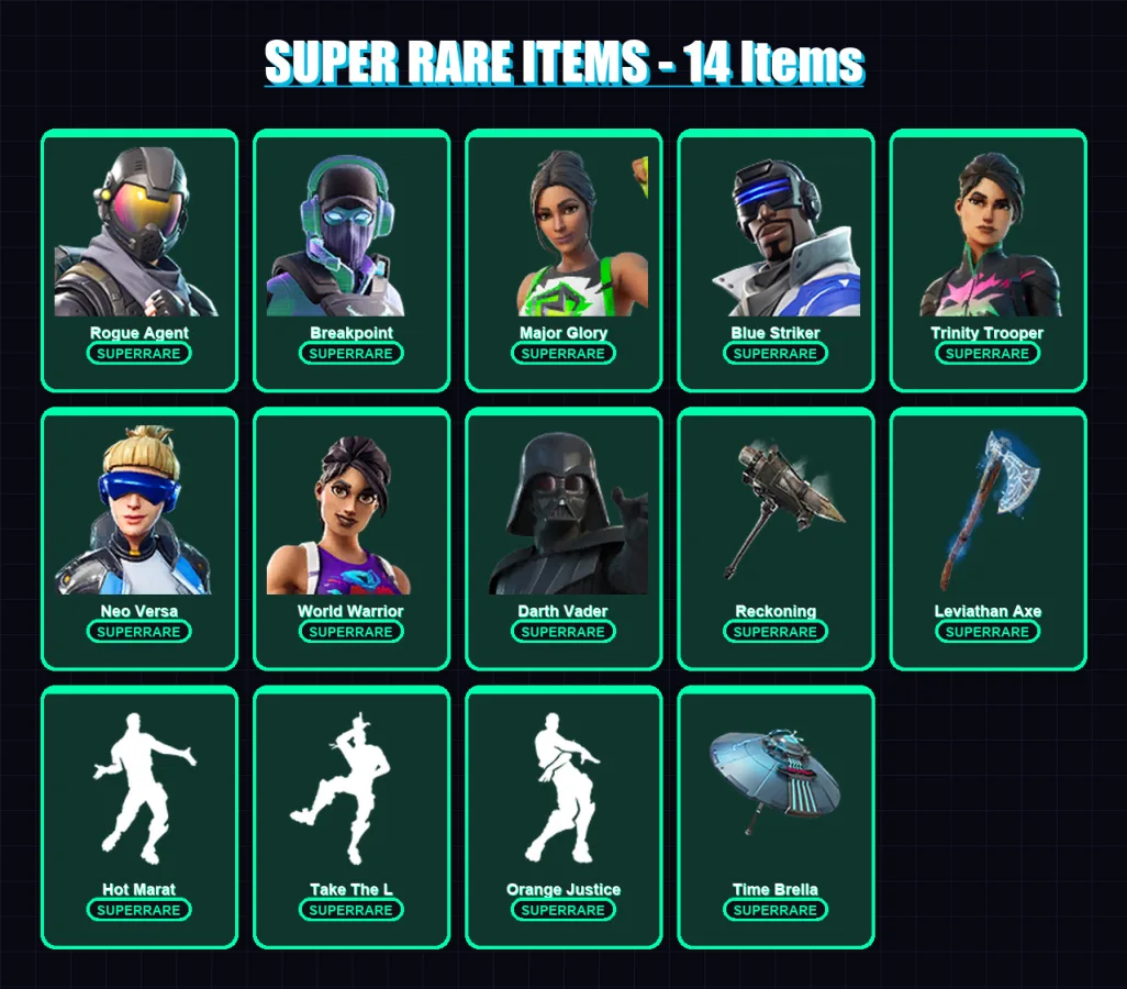 [PC/XBOX] | Rogue Agent | Breakpoint | Major Glory | Blue Striker | Trinity Trooper | 239 skin | 199 pickaxe | 189 emote | 176 glider | Lv3354