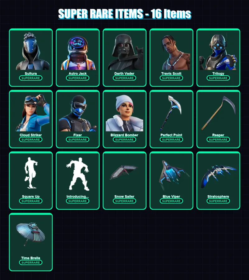 [PS4/PS5/XBOX/PC] | Sultura | Astro Jack | Darth Vader | Travis Scott | Trilogy | 185 skin | 238 pickaxe | 184 emote | 194 glider | Lv2793